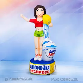 Фигура с машущей рукой Девушка Премиум на тумбе с ведром и губкой