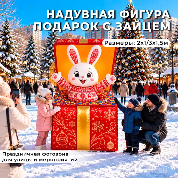 надувная фигура подарок с зайцем